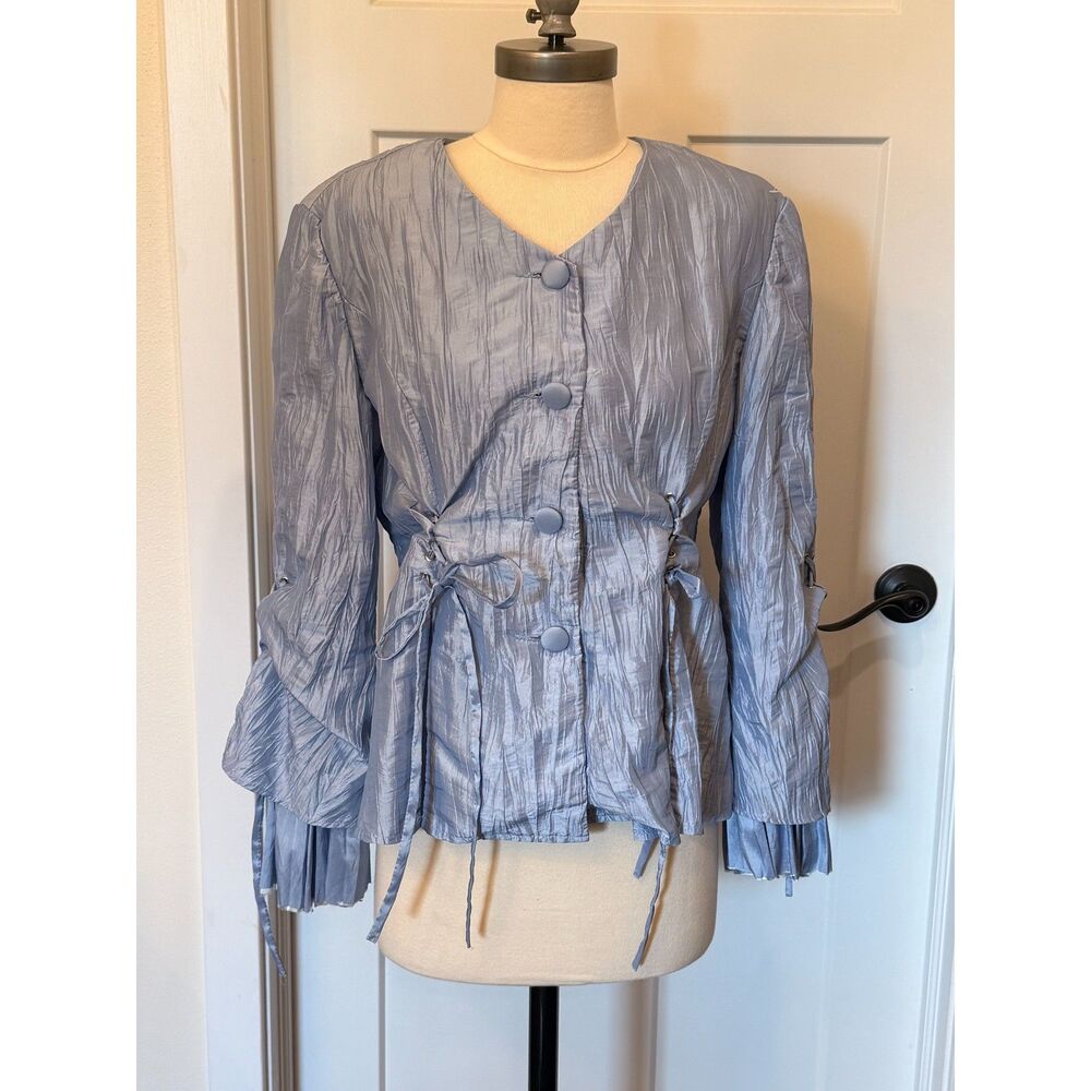 Textured Light Blue Satin Jacket Sz 8 Marie Antoinette Rococo Style Jacket